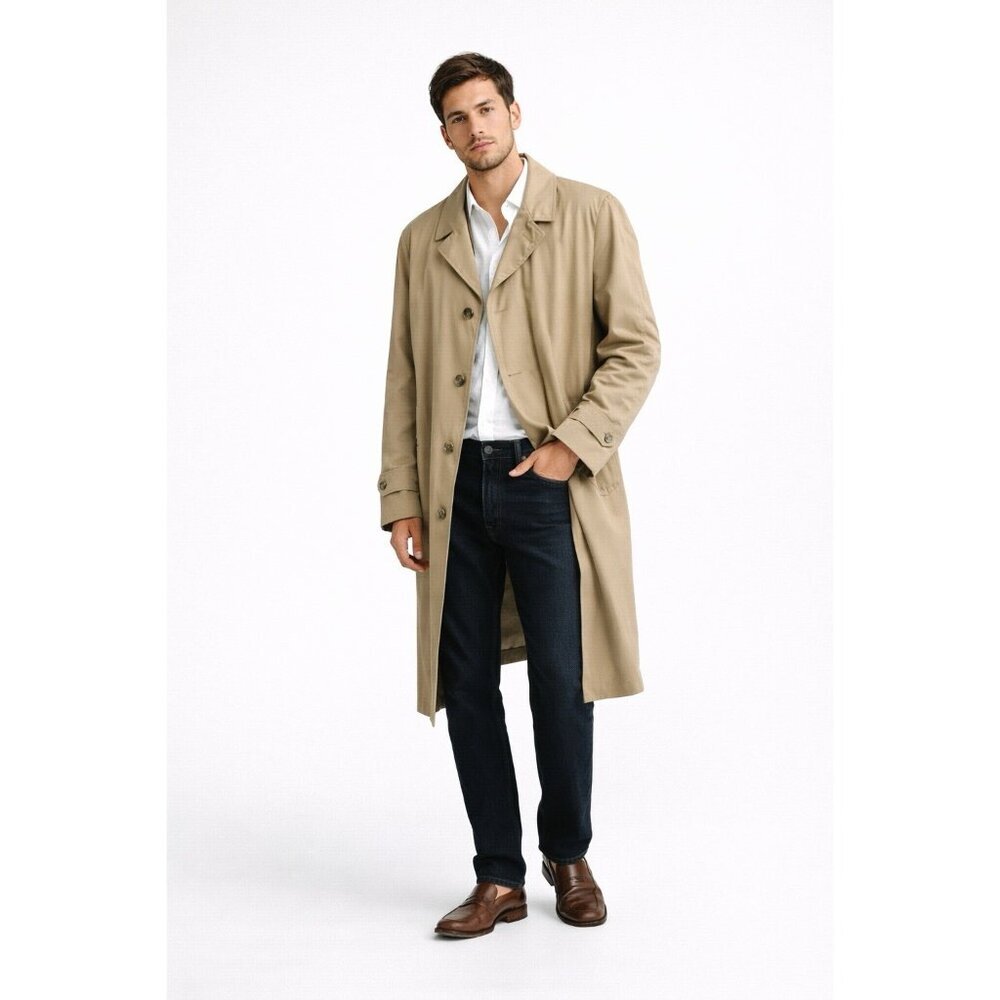 LONDON FOG trench coat 44L khaki raincoat cloister cloth vintage 70s overcoat